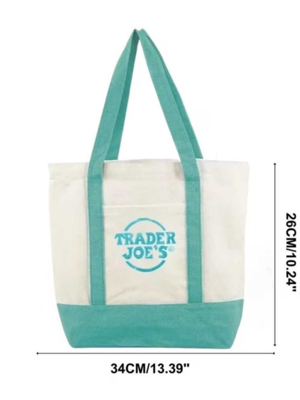 Trader Joe's Cream & Teal Canvas Mini Tote Bag NWT*